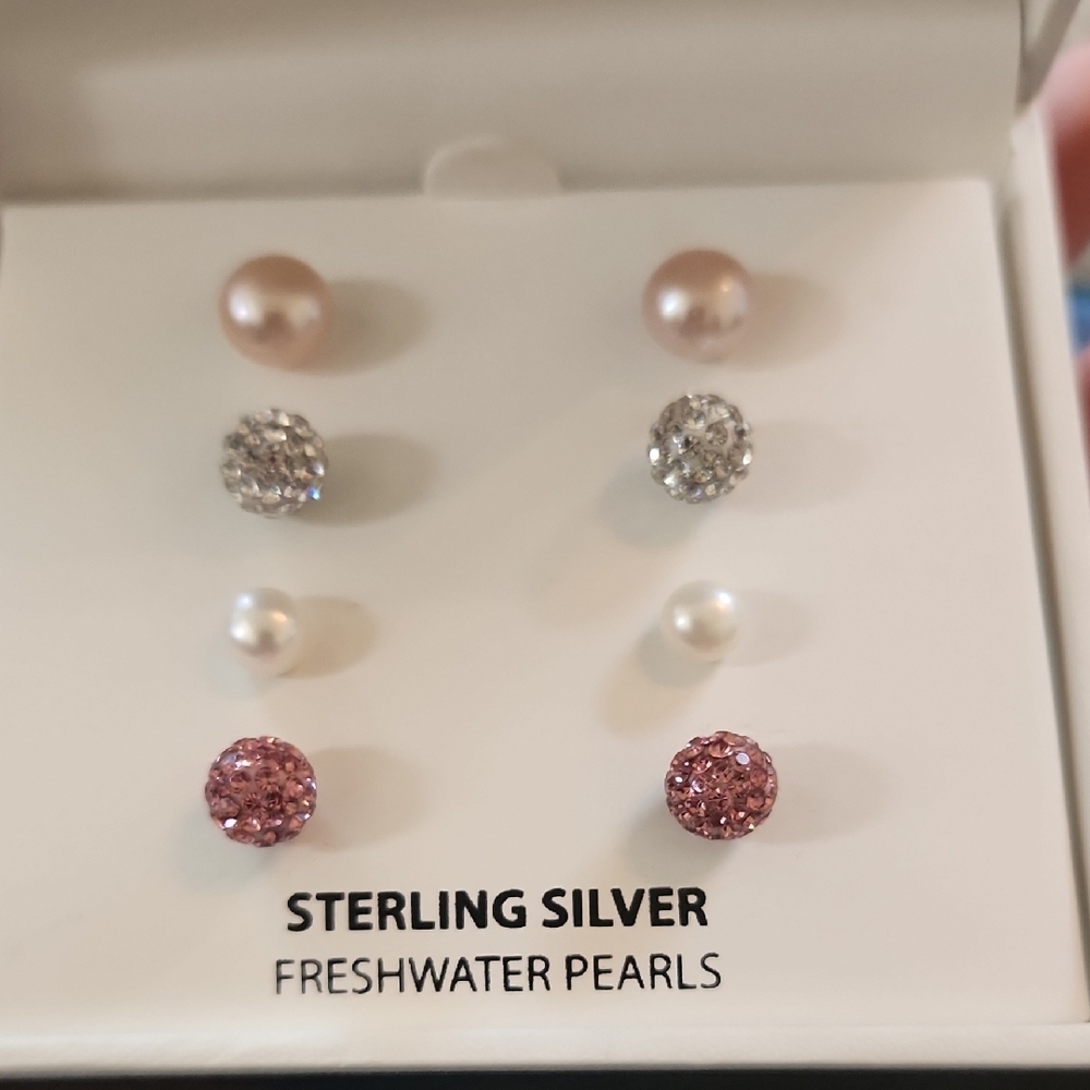 Sterling‎ Silver Freshwater Pearl Earrings Set